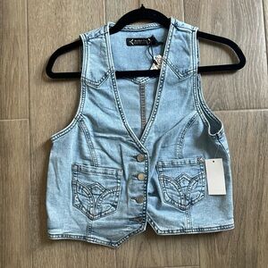 Denim Button Down Vest NWT